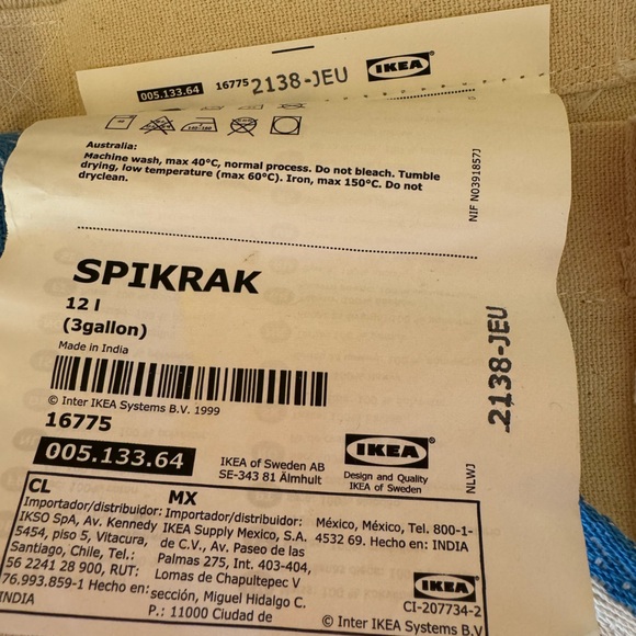 Ikea Spikrak Small 3 Gallon Canvas Tote Bag Set of 4 NEW - Picture 3 of 4